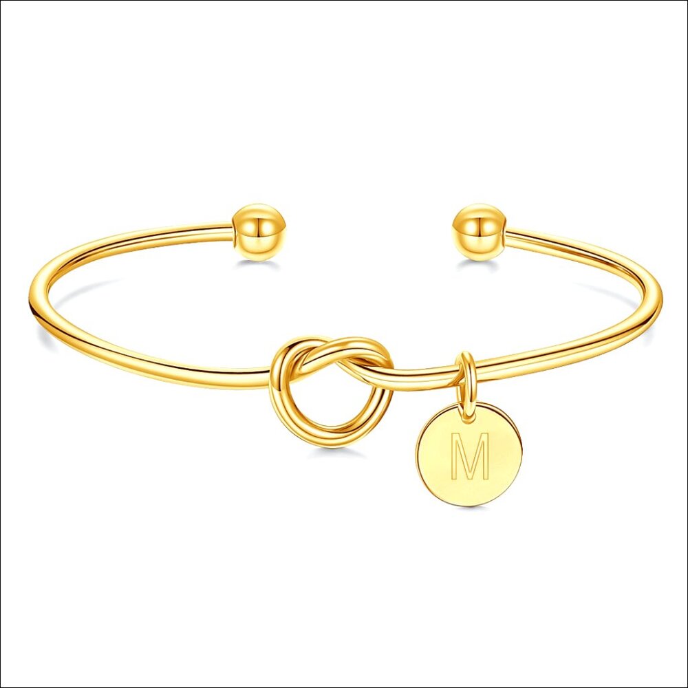Dainty Knot Initial Bracelet Personalized Cuff Bangle 6.5cm Brass